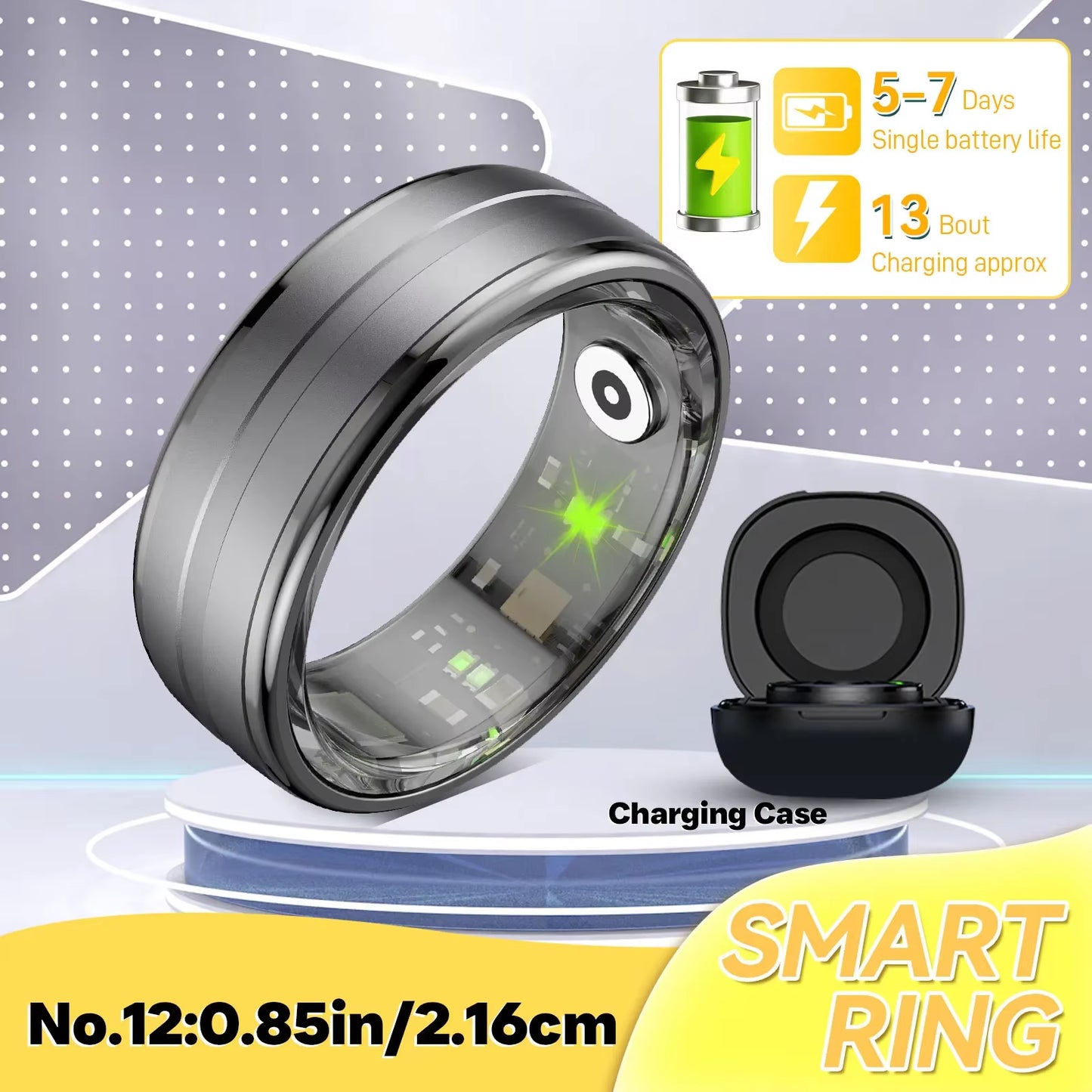 Smart Ring Men Women, Heart Rate and Blood Oxygen Monitor IP68 & 5ATM Waterproof Multi-Sport Mode for Android IOS