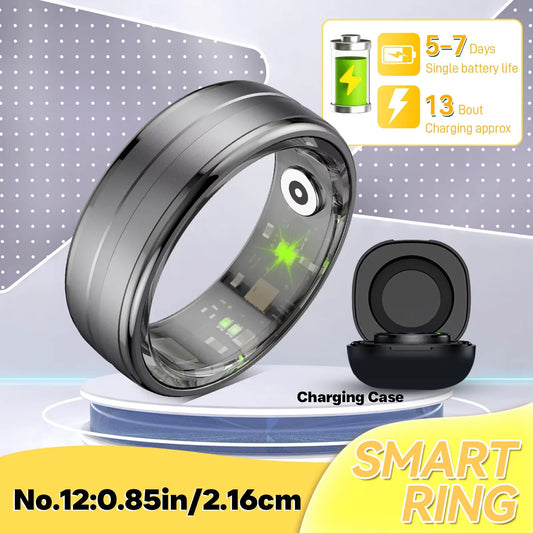 Smart Ring Men Women, Heart Rate and Blood Oxygen Monitor IP68 & 5ATM Waterproof Multi-Sport Mode for Android IOS