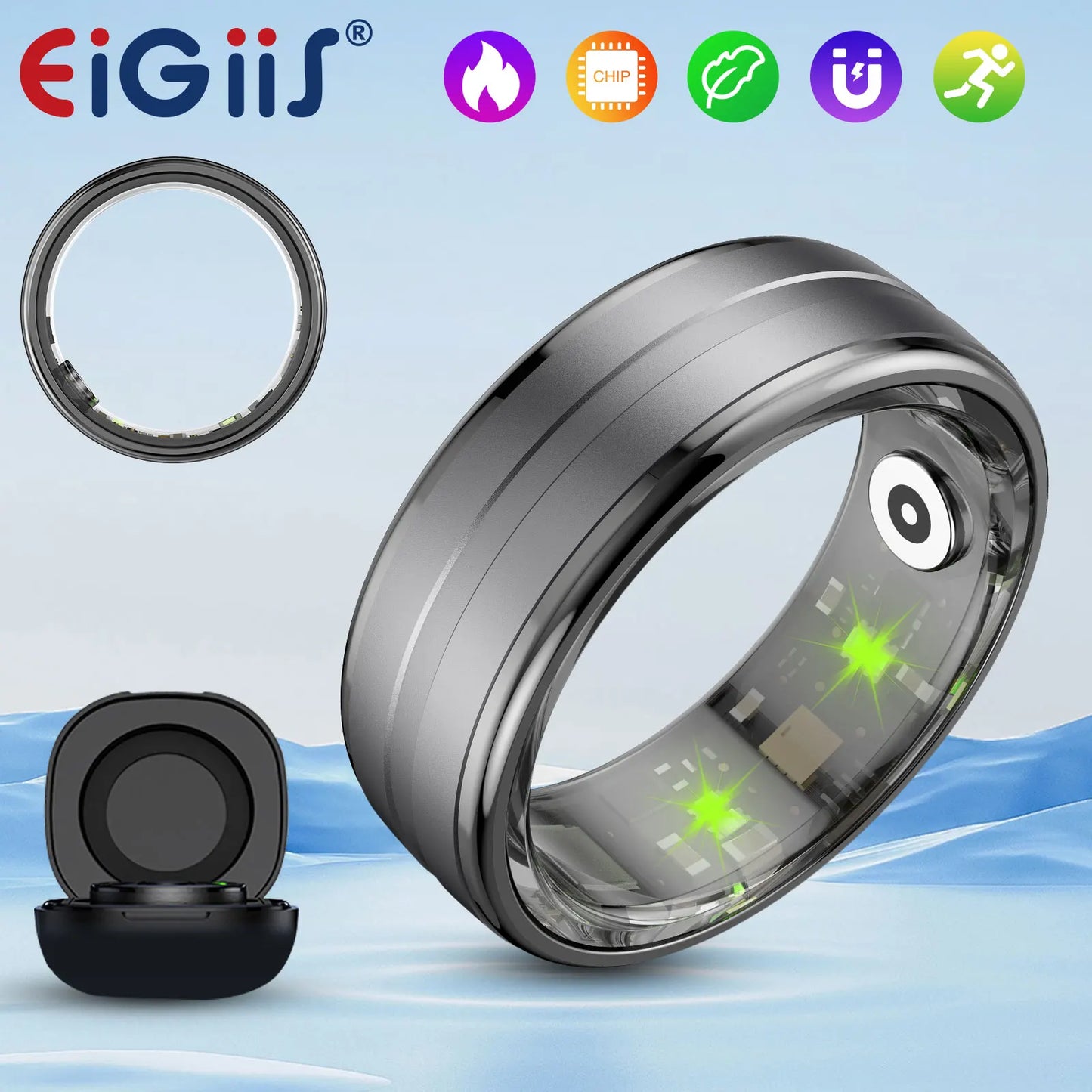 Smart Ring Men Women, Heart Rate and Blood Oxygen Monitor IP68 & 5ATM Waterproof Multi-Sport Mode for Android IOS